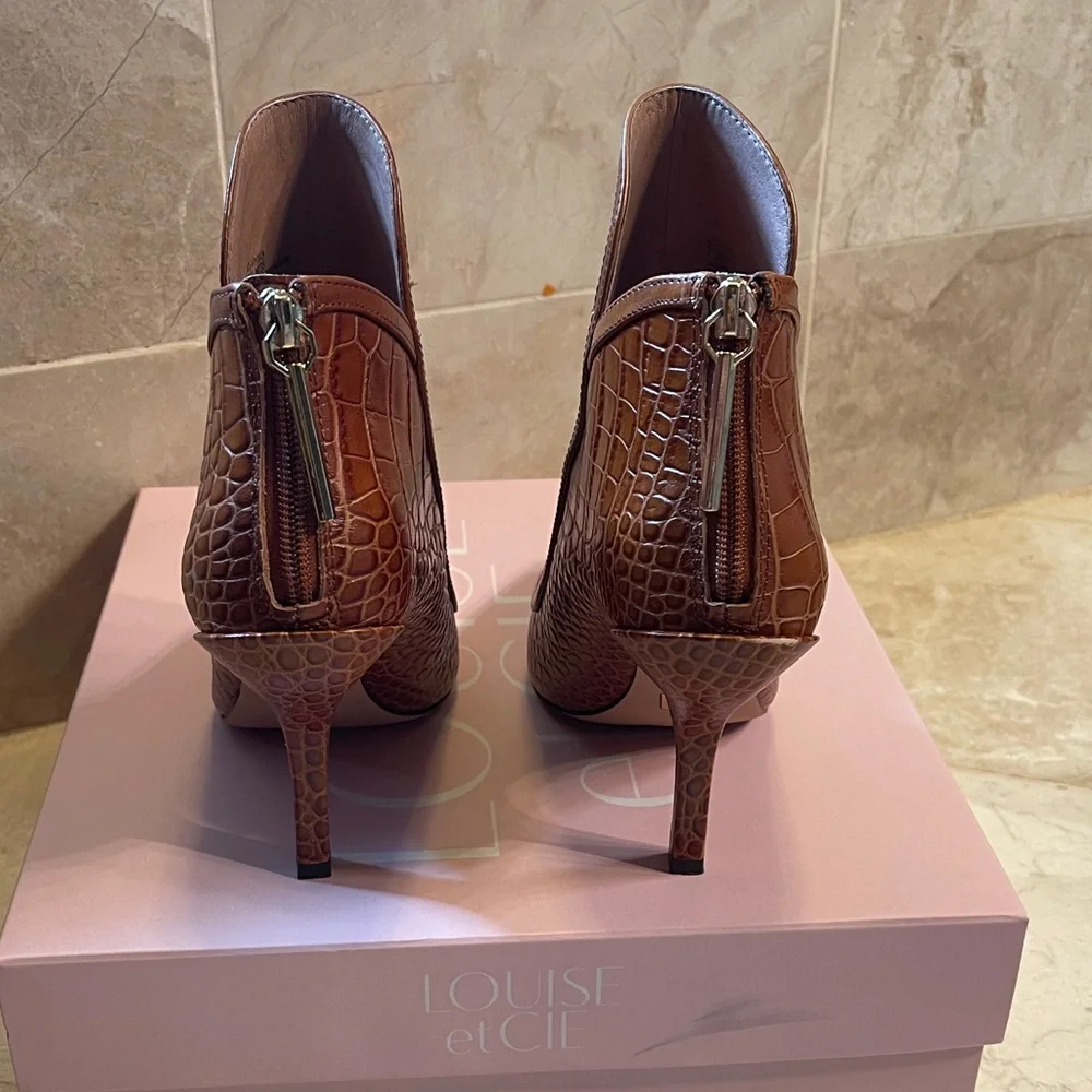 Louise et Cie Brown Croc-Embossed Heeled Boots - Picture 3 of 4